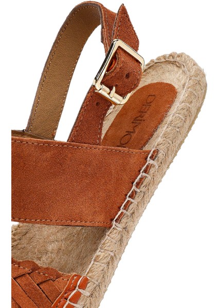 Kadın Turuncu Örgü Detaylı Süet Deri Espadril 25SFD206310