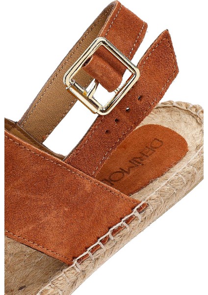 Kadın Turuncu Örgü Detaylı Süet Deri Espadril 25SFD206310