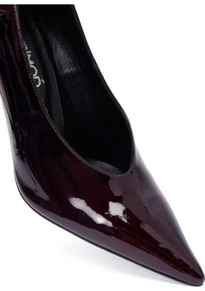 Kadın Bordo Yüksek Ince Topuklu Rugan Deri Stiletto 25AFD162216