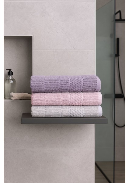 Atlas 3’lü Banyo Havlu Seti – 100X150 cm %100 Pamuk, Yumuşak Dokulu, Örgü Desen.