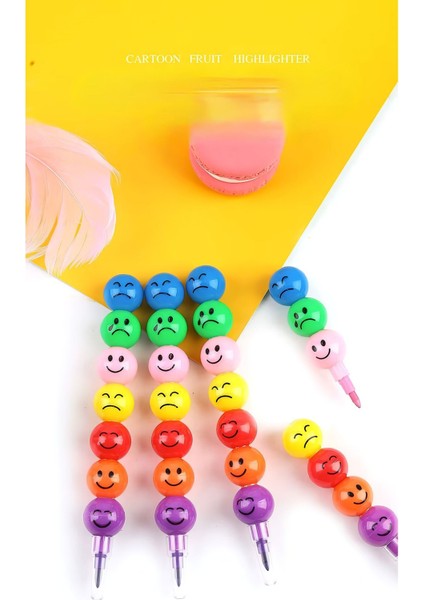 Renkli Eğlenceli Emoji Yüzlü Yumurtlayan Kalem Renkli Boya Kalemi Seti 4'lü Paket Mini Boya Seti modelleri