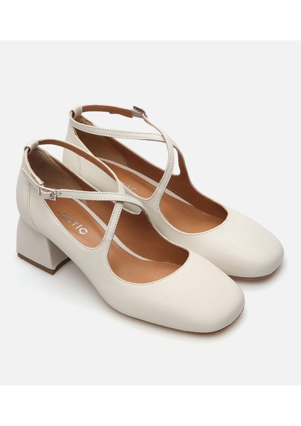 Kadın Deri Ekru Kalın Topuklu Ayakkabı fiyatları