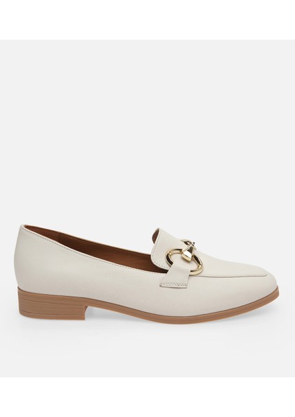 Kadın Deri Ekru Loafer