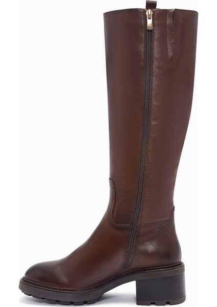 Kadın Kahverengi Fermuarlı Kısa Topuklu Deri Çizme 25WFD280918 modelleri