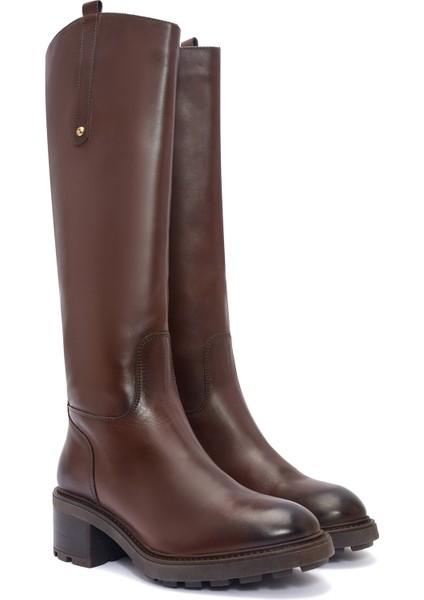 Kadın Kahverengi Fermuarlı Kısa Topuklu Deri Çizme 25WFD280918 fırsatları