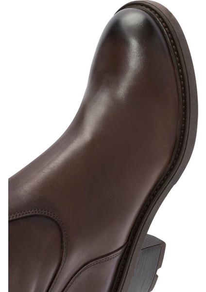 Kadın Kahverengi Fermuarlı Kısa Topuklu Deri Çizme 25WFD280918