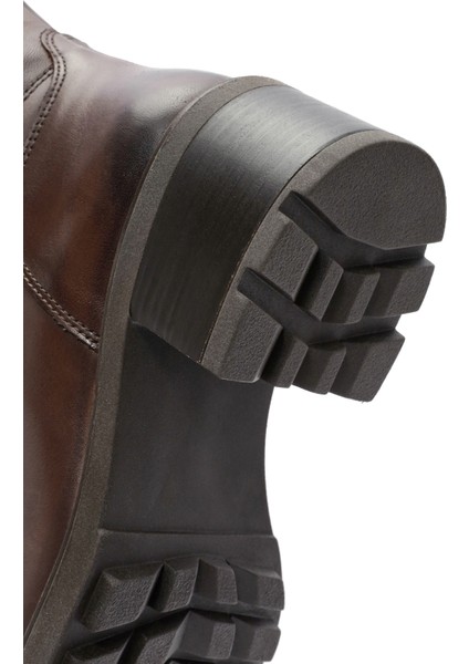 Kadın Kahverengi Fermuarlı Kısa Topuklu Deri Çizme 25WFD280918