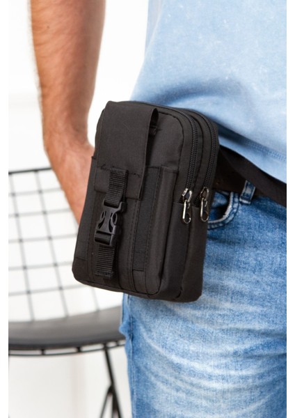 Şık Erkek Taktik Kemerlik Çanta, Siyah Renkli, Günlük ve Spor Kullanımına Uygun