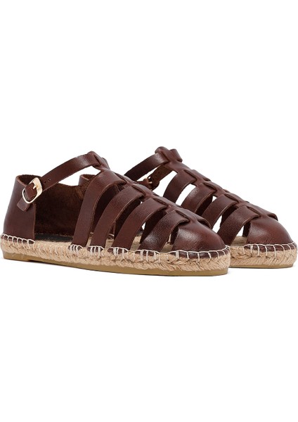Kadın Kahverengi Deri Espadril 25SFD206518 modelleri