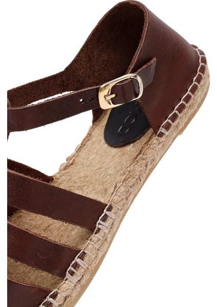 Kadın Kahverengi Deri Espadril 25SFD206518