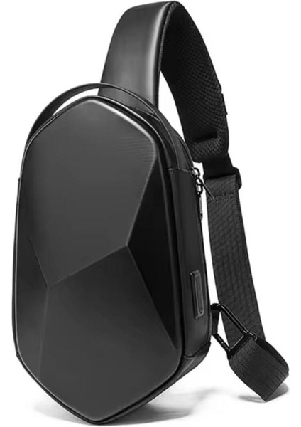 Siyah Çift Yönlü Sert Kabuk Crossbody Omuz ve Bel Çantası