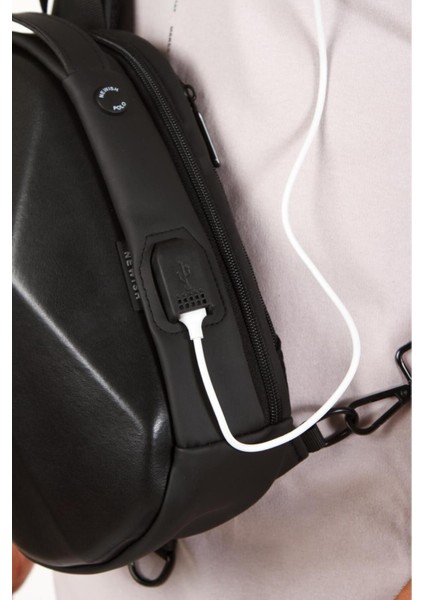Siyah Çift Yönlü Sert Kabuk Crossbody Omuz ve Bel Çantası