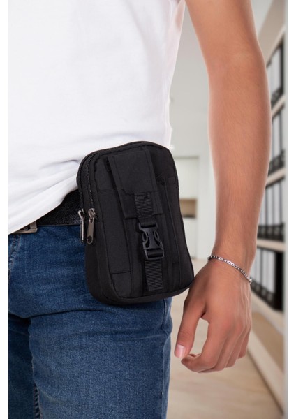 Şık Bel Çantası, Telefon Bölmeli, Dayanıklı ve Rahat Kullanım, Siyah Renk