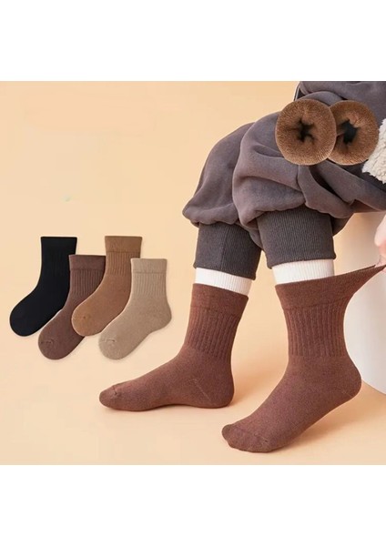 Unisex Çocuk Termal Kışlık Havlu Çorap 4'çift