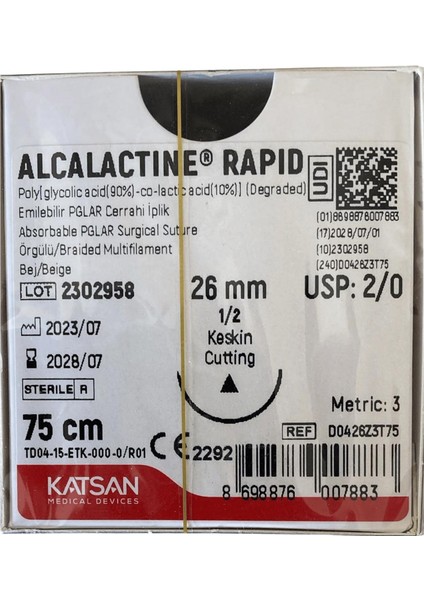 Katsan - Sütr Alcalactine Rapid 2/0 26MM Keskin 75CM Bej - 1 Paket