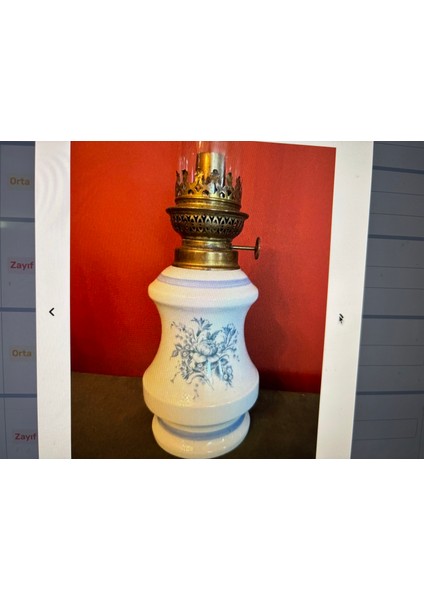 Antika Fransız Porselen Gaz Lambası 47 cm Boyunda