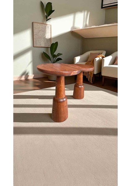 2’li Ahşap Yan Sehpa Seti – Fındık Renk Mantar Model Sehpa Takımı