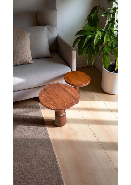 2’li Ahşap Yan Sehpa Seti – Fındık Renk Mantar Model Sehpa Takımı fiyatları