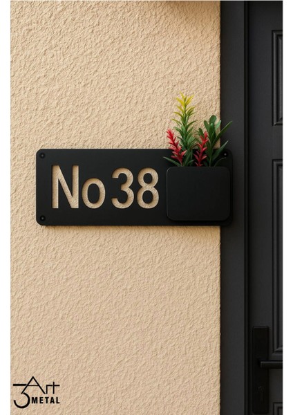 Metal Siyah Lazer Kesim Kapı Numarası Saksılı Tabela | Modern Vidalı Dış Kapı Numaratör Dekorasyon