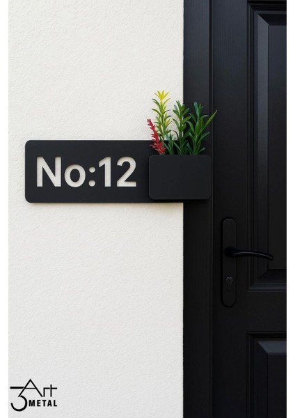 Metal Siyah Lazer Kesim Kapı Numarası Saksılı Tabela | Modern Vidalı Dış Kapı Numaratör Dekorasyon modelleri