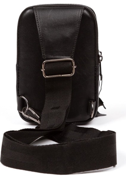 Hakiki Deri Telefon Bölmeli Çapraz Omuz Çantası, Şık ve Kullanışlı Tasarım, Siyah Renk