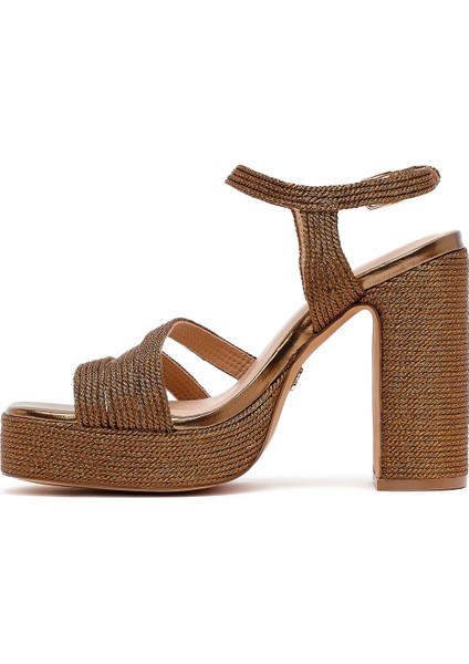 Kadın Bronz Bilekten Tokalı Yüksek Kalın Topuklu Platform Hasır Sandalet 25SFD4433M7 fırsatları