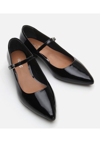 01AYH290840A100 MARY Jane Hakiki Deri Siyah Kadın Kalın Topuk modelleri