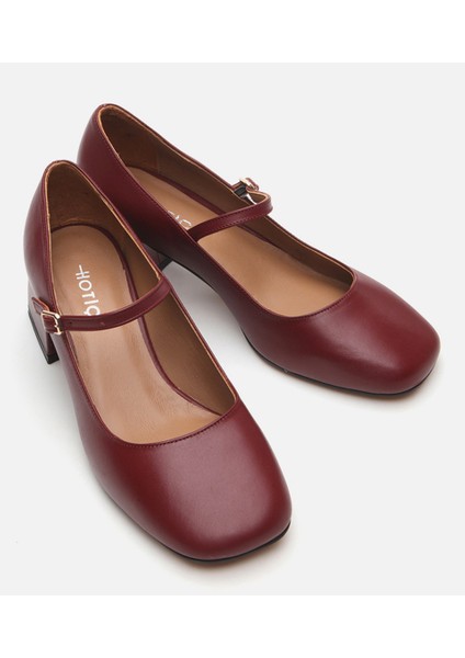 01AYH291060A780 MARY Jane Hakiki Deri Bordo Kadın Kalın Topuk modelleri