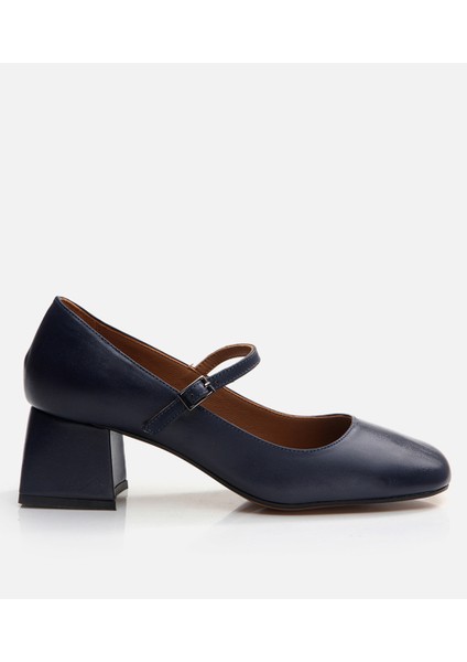 01Ayh291060A680 Mary Jane Deri Lacivert Kadın Kalın Topuk