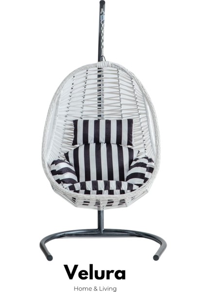 Cosmo Bahçe Salıncağı - Beyaz Rattan Zebra Minder