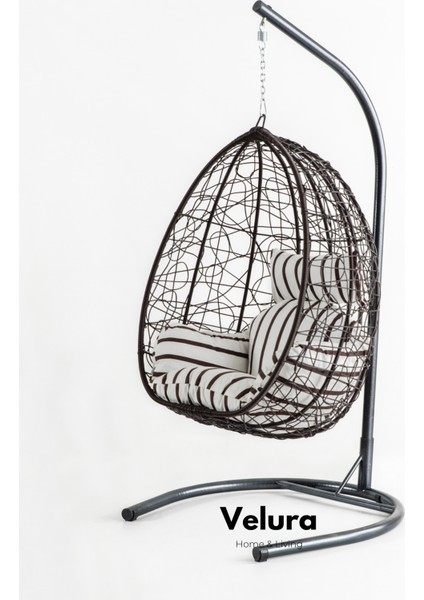 Deco Bahçe Salıncağı - Swing Kahve Rattan Zebra Minder