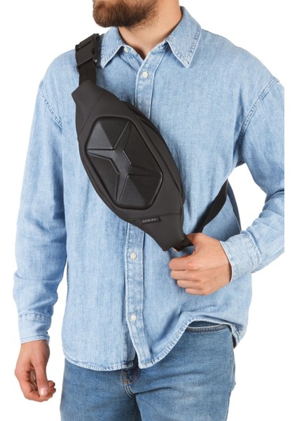 Şık Siyah Erkek Bel ve Omuz Çantası, Su Geçirmez ve Hafif Tasarım fiyatları