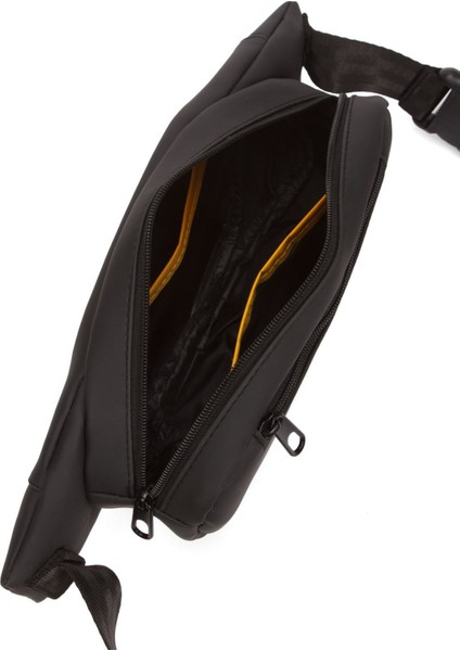 Şık Siyah Erkek Bel ve Omuz Çantası, Su Geçirmez ve Hafif Tasarım