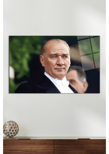 Renklendirilmiş Atatürk Portresi Cam Tablo, Modern Ev ve Ofis Dekoru, Hediyelik Duvar Dekorasyonu