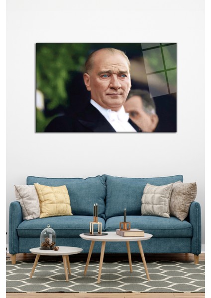 Renklendirilmiş Atatürk Portresi Cam Tablo, Modern Ev ve Ofis Dekoru, Hediyelik Duvar Dekorasyonu modelleri