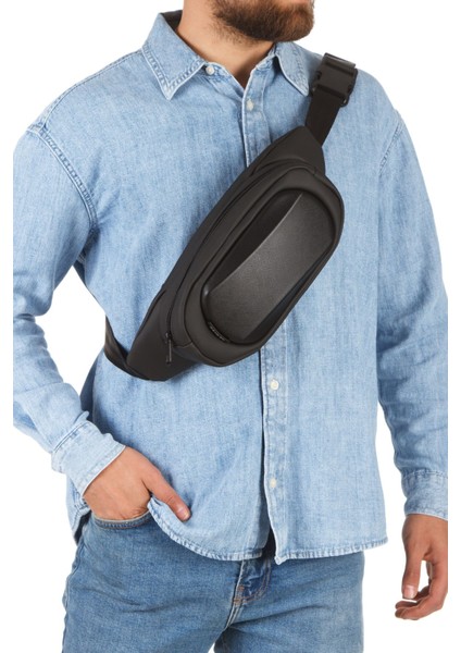 Erkek Deri Crossbody Çapraz Göğüs Omuz ve Bel Çantası, Şık ve Kullanışlı Siyah Renk