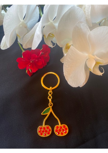 Zirkon Taşlı Kiraz Anahtarlık [gold-Gümüş]