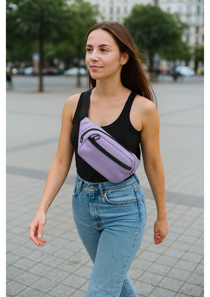 Lila Renkli, 2 Bölmeli, Su Geçirmez Omuz ve Bel Çantası