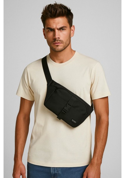 Siyah Erkek Bel Çantası, Rahat ve Şık Tasarım, Günlük Kullanım Için Uygun