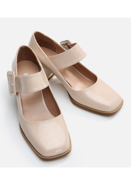 Kadın Mary Jane Bej Kalın Topuklu Ayakkabı modelleri