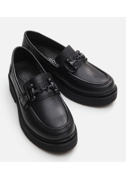 01AYH294710A100 HAKIKI Deri Siyah Kadın Loafer modelleri