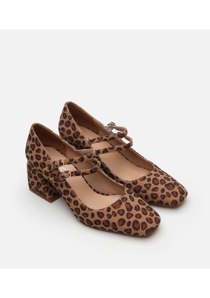 Kadın Mary Jane Leopar Desenli Kalın Topuklu Ayakkabı fiyatları