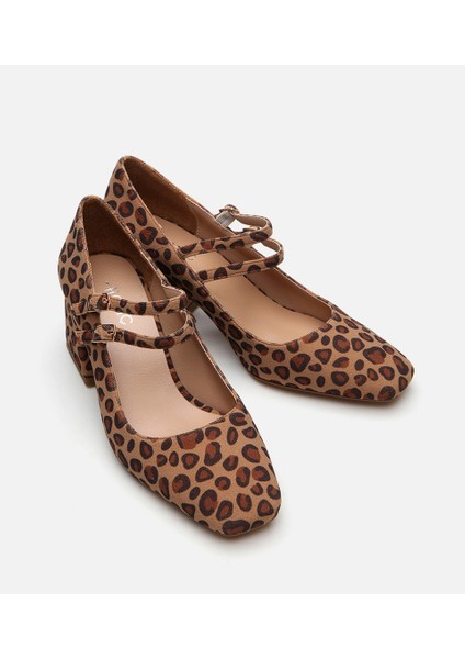 Kadın Mary Jane Leopar Desenli Kalın Topuklu Ayakkabı modelleri