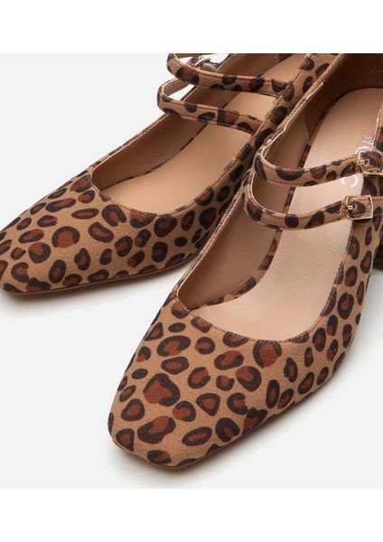 Kadın Mary Jane Leopar Desenli Kalın Topuklu Ayakkabı fırsatları