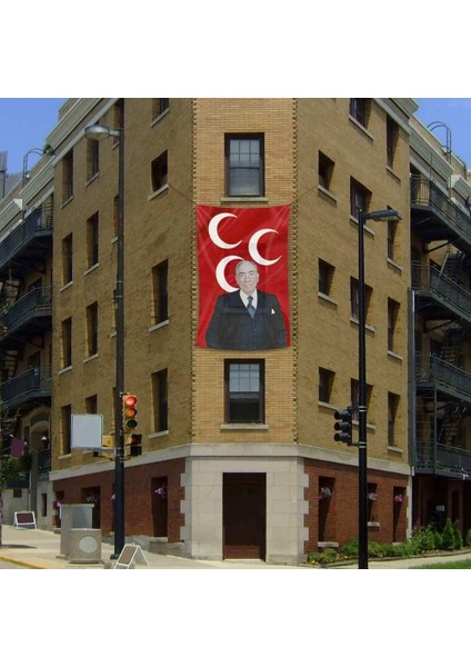 Alparslan Türkeş ve 3 Hilal Kırmızı Sancak Bayrak Mhp - 200X300CM (2 x 3 Metre)