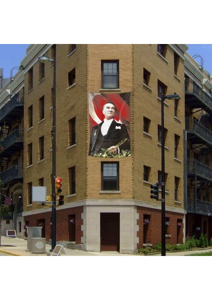 Sivil Mustafa Kemal Atatürk -Ay Yıldız Dış Cephe Poster Bayrak - 200x300cm (2 x 3 metre)