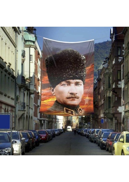 Kalpaklı Mustafa Kemal Atatürk Poster Cephe Bayrağı 400 x 600 cm