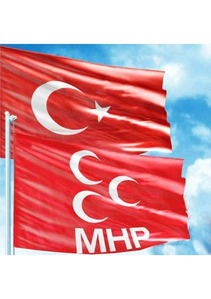 70X105CM Alpaka Kumaş Türk Bayrağı ve 70X105CM Raşel Kumaş Mhp Bayrağı 2 Bayrak Set