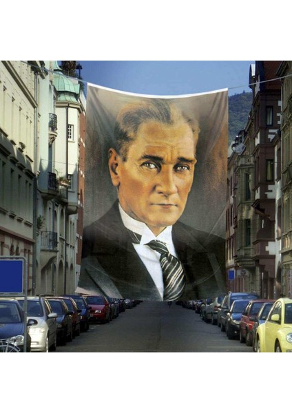 Sivil Mustafa Kemal Atatürk Portre Poster Dış Cephe Bayrağı - 6x9 Metre