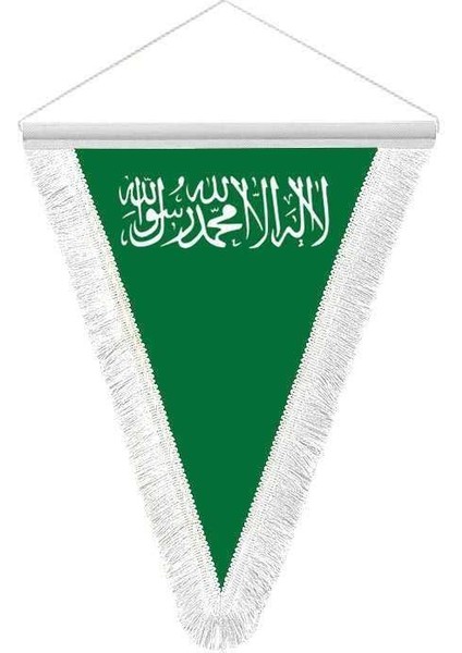 Islam Sancağı - Yeşil Kelime-I Tevhid Saten Hatıra Üçgen Flama Bayrak